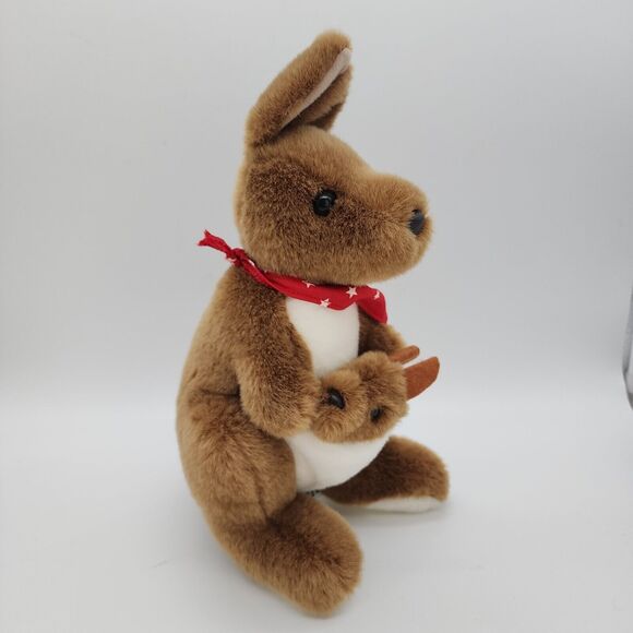 Toyhut Kangaroo Mother Joey Pouch Plush 12" Red Bandana Stuffed Animal Australia - Picture 3 of 11